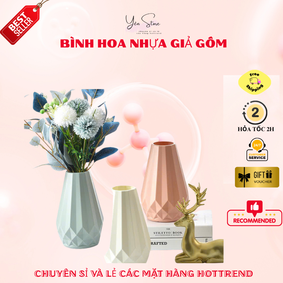 Bình Hoa Nhựa Giả Gốm Phong Cách Châu Âu Dùng Cắm Hoa, Trang Trí Nhà Cửa, Decor Phòng  YÊN STORE DIY